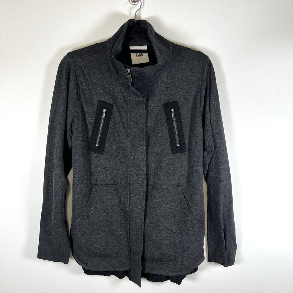 CAbi 3184 Mesh Back Jacket in Heather‎ Gray Stretch Ponte Twill Coat M $189
